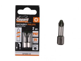 Насадка крестообразная PH2 25 мм 2 шт торсионная GEPARD