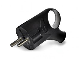 Вилка угловая с ушком (с/з, 16А, 250В) черная, UNIVersal (с заземлением) (А0112)