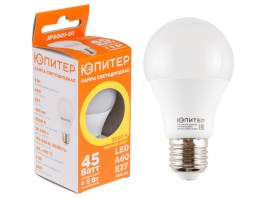 Лампа светодиодная A60 СТАНДАРТ 15 Вт 170-240В E27 3000К ЮПИТЕР (120 Вт аналог лампы накал., 1360Лм, теплый белый свет) (JP5001-09)