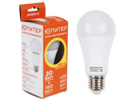 Лампа светодиодная A60 СТАНДАРТ 20 Вт 170-240В E27 3000К ЮПИТЕР (160 Вт аналог лампы накал., 1660Лм, теплый белый свет) (JP5001-11)